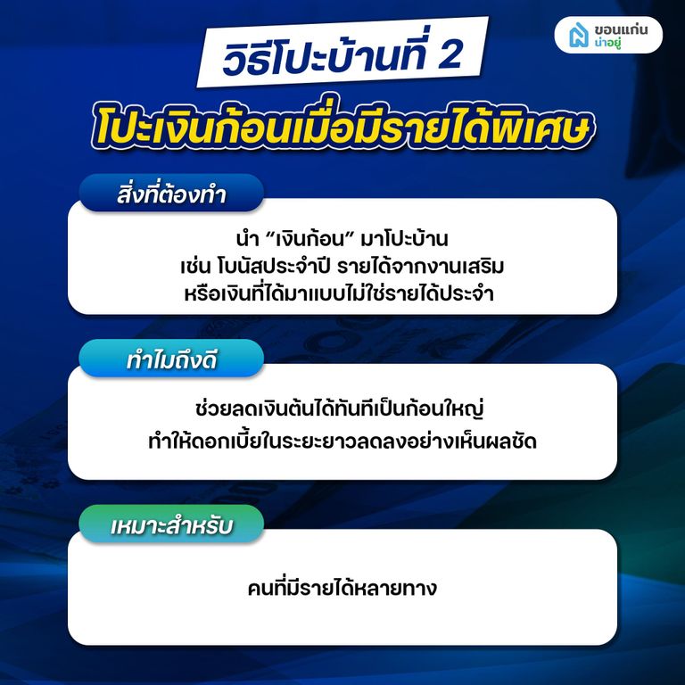 วิธีโปะบ้านที่ 2 โปะเงินก้อนเมื่อมีรายได้พิเศษ
