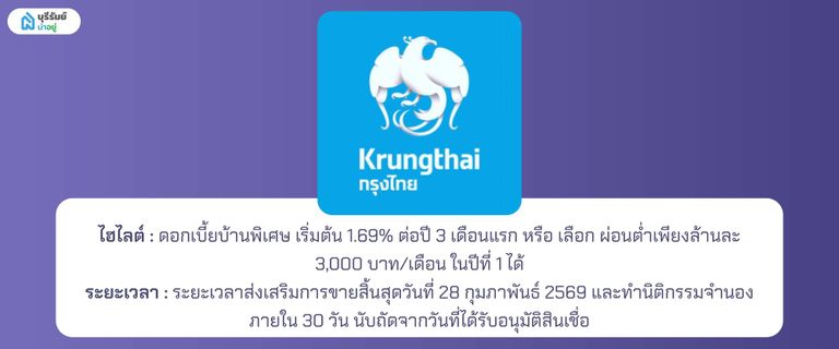 ปรโมชั่นสินเชื่อบ้านเพื่ออาชีพอิสระ ธนาคารกรุงไทย (KTB)